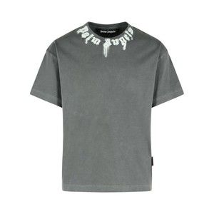 Palm Angels Gradient Gray Cotton T-Shirt With Contrast Print - NWT